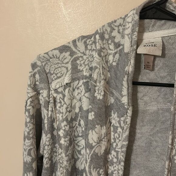 Knox Rose Women's M Gray & White Open Front Damask Waterfall Cardigan - Picture 2 of 7